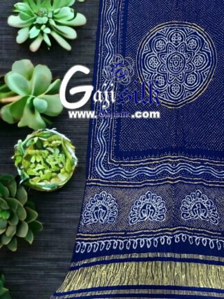 Blue Peacock Bandhani Pure Gaji Silk Dupatta