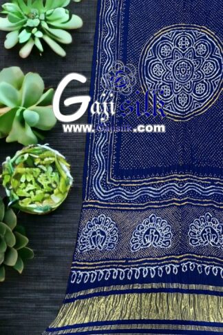 Blue Peacock Bandhani Pure Gaji Silk Dupatta
