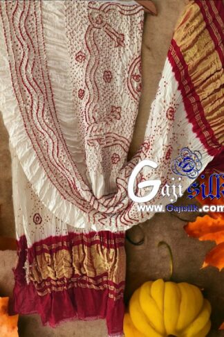 White Red Bandhani Chandrakhani Dupatta Pure GajiSilk