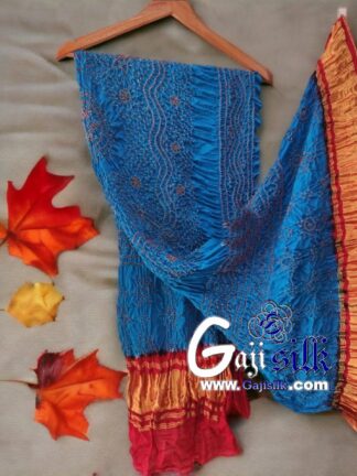 Sky Red Bandhani Chandrakhani Dupatta Pure GajiSilk