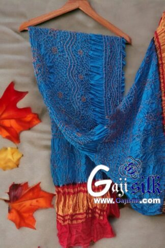 Sky Red Bandhani Chandrakhani Dupatta Pure GajiSilk