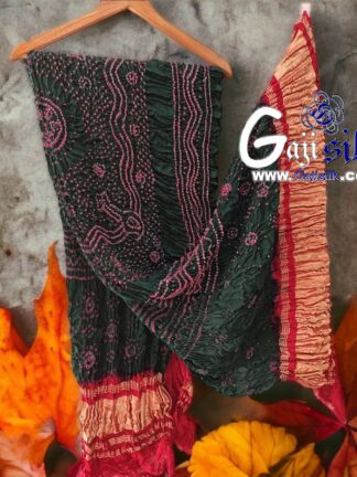 Bottle Green Red Bandhani Chandrakhani Dupatta Pure GajiSilk