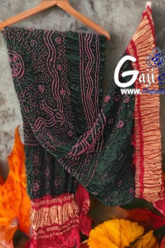 Bottle Green Red Bandhani Chandrakhani Dupatta Pure GajiSilk