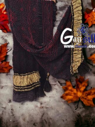 Black Red Bandhani Chandrakhani Dupatta Pure GajiSilk