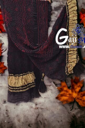 Black Red Bandhani Chandrakhani Dupatta Pure GajiSilk