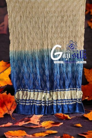 Cream T Blue Designer Bandhani Dupatta Pure Gaji Silk