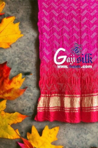 Pink Red Designer Bandhani Dupatta Pure Gaji Silk