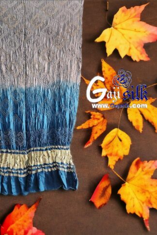 Silver T Blue Designer Bandhani Dupatta Pure Gaji Silk