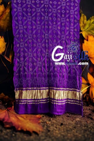 Dark Brinjal Designer Bandhani Dupatta Pure Gaji Silk