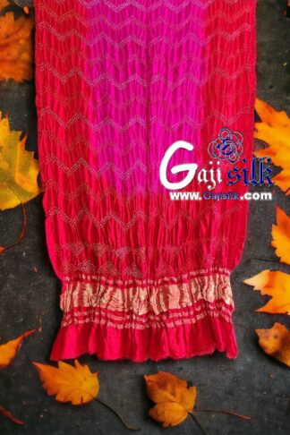 Pink Red Designer Bandhani Dupatta Pure Gaji Silk