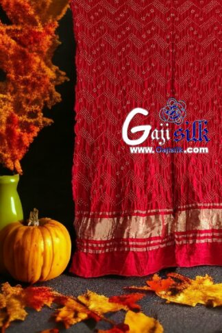 Dark Red Designer Bandhani Dupatta Pure Gaji Silk