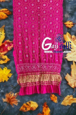 Pink Designer Bandhani Dupatta Pure Gaji Silk