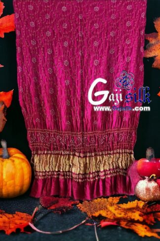 Fuchsia Magenta Designer Bandhani Dupatta Pure Gaji Silk