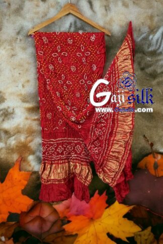 Red Designer Bandhani Dupatta Pure Gaji Silk