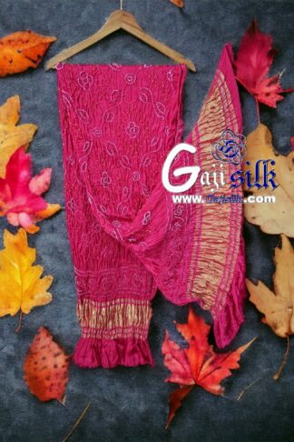 Pink Designer Bandhani Dupatta Pure Gaji Silk