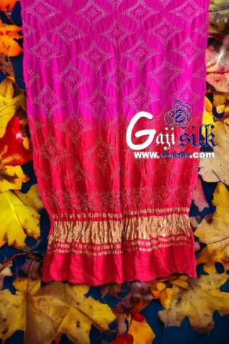 Pink Red Designer Bandhani Dupatta Pure Gaji Silk