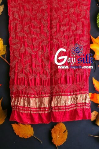 Red Designer Bandhani Dupatta Pure Gaji Silk