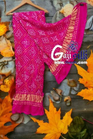 Pink Designer Bandhani Dupatta Pure Gaji Silk