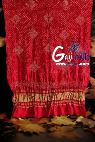 Red Designer Bandhani Dupatta Pure Gaji Silk