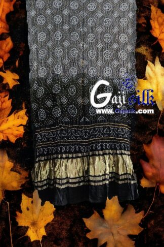 Silver Black Designer Bandhani Dupatta Pure Gaji Silk