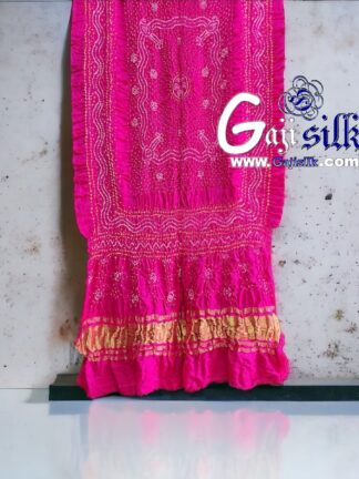 Bridal Pink Chandrokhani Bandhani Dupatta with Golden Lagdi Patta Border
