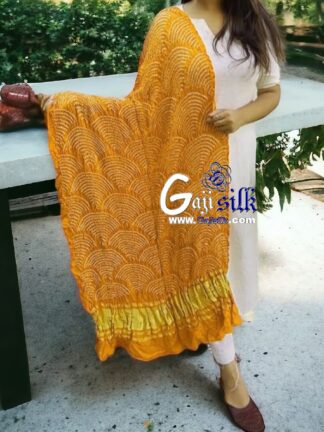 Mustered  Bandhani Dupatta Wifi Design Pure Gaji Silk