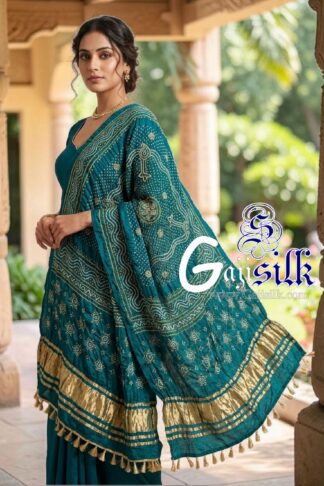 Rama Chandrokhani Bandhani Dupatta with Golden Lagdi Patta Border