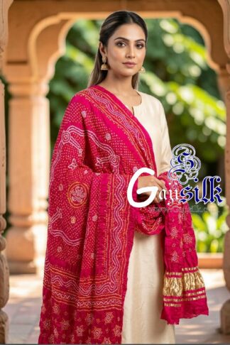 Rani Chandrokhani Bandhani Dupatta with Golden Lagdi Patta Border