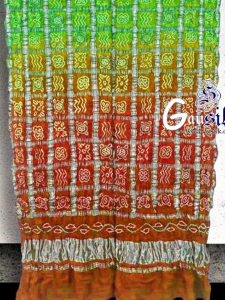 Parrot Rust Bandhani Gharchola Dupatta Pure GajiSilk