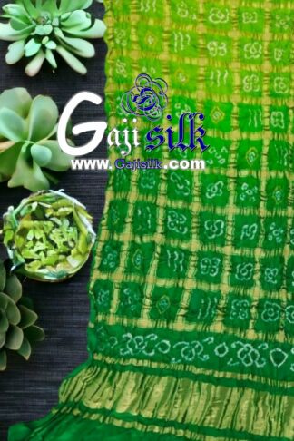 Parrot Green Bandhani Gharchola Dupatta Pure GajiSilk