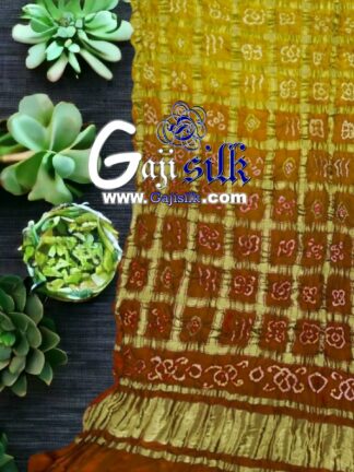 Rust Yellow Bandhani Gharchola Dupatta Pure GajiSilk