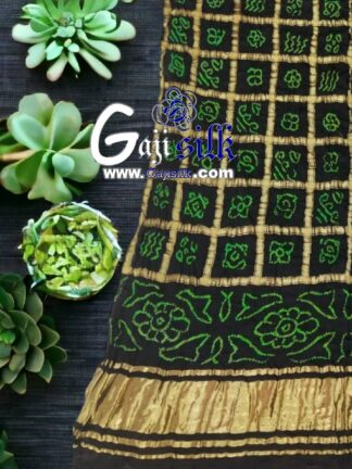 Black Green Bandhani Gharchola Dupatta Pure GajiSilk