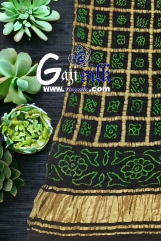Black Green Bandhani Gharchola Dupatta Pure GajiSilk