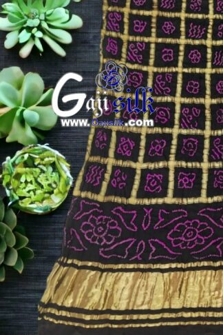 Black Pink Bandhani Gharchola Dupatta Pure GajiSilk