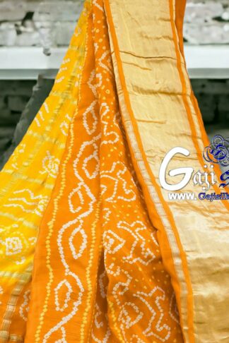Mango Mustered Gharchola Rai Bandhani Saree Pure GajiSilk