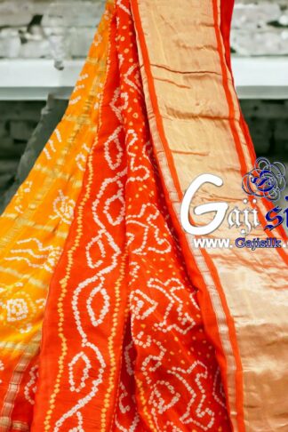 Mango Orange Gharchola Rai Bandhani Saree Pure GajiSilk
