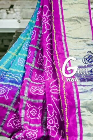 Sky Magenta Gharchola Rai Bandhani Saree Pure GajiSilk