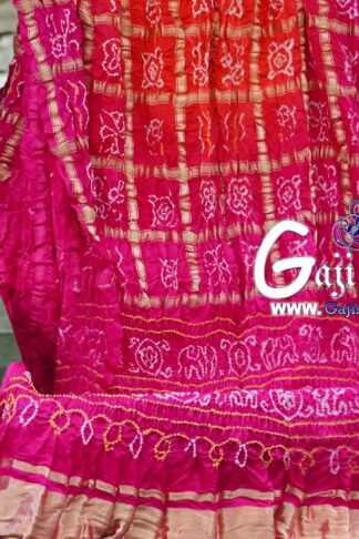 Pink Orange Gharchola Rai Bandhani Saree Pure GajiSilk