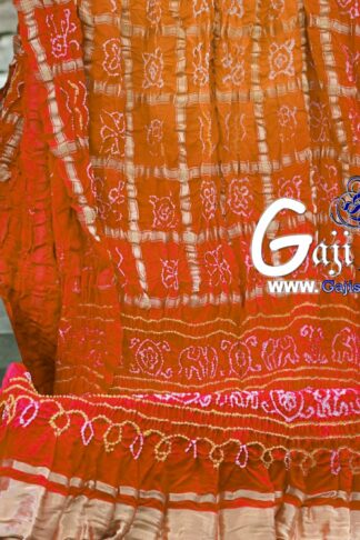 Red Orange Gharchola Rai Bandhani Saree Pure GajiSilk