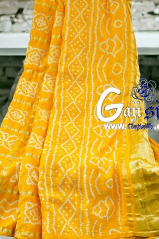 Mango Yellow Gharchola Rai Bandhani Saree Pure GajiSilk