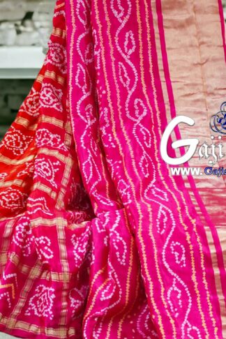 Pink Orange Gharchola Rai Bandhani Saree Pure GajiSilk