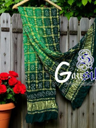Parrot Green Bandhani Gharchola Dupatta Pure GajiSilk