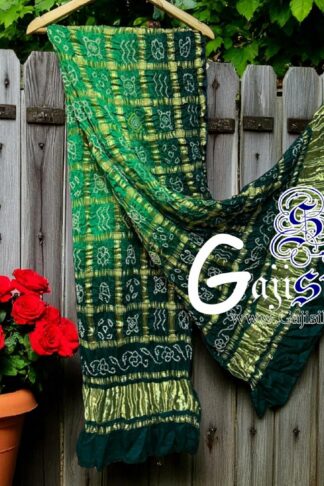 Parrot Green Bandhani Gharchola Dupatta Pure GajiSilk