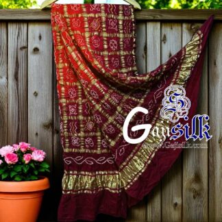 Orange Brown Bandhani Gharchola Dupatta Pure GajiSilk