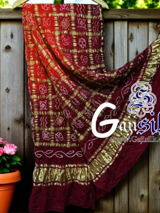 Orange Brown Bandhani Gharchola Dupatta Pure GajiSilk