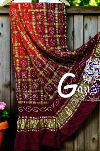 Orange Brown Bandhani Gharchola Dupatta Pure GajiSilk