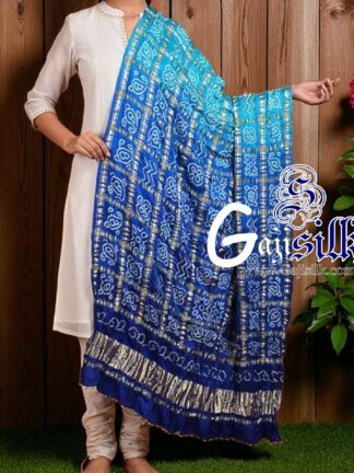 Blue Aqua Bandhani Gharchola Dupatta Pure GajiSilk