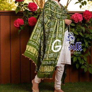 Mehendi Bandhani Gharchola Dupatta Pure GajiSilk