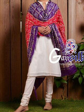Red Brinjal Bandhani Gharchola Dupatta Pure GajiSilk