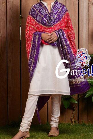 Red Brinjal Bandhani Gharchola Dupatta Pure GajiSilk
